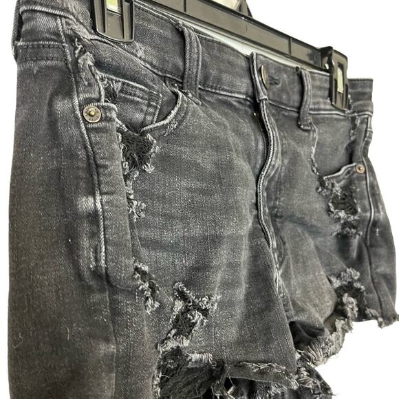American Eagle Hi Rise Shortie Black Distressed Cut Off Goth Jean Shorts sz 6 - Picture 14 of 16